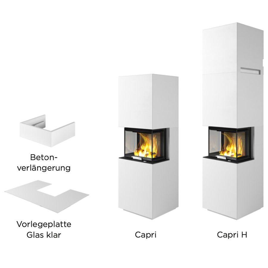 Nordpeis-Capri und Capri H mit Beton Verlängerung und Vorlegeplatte Glas klar